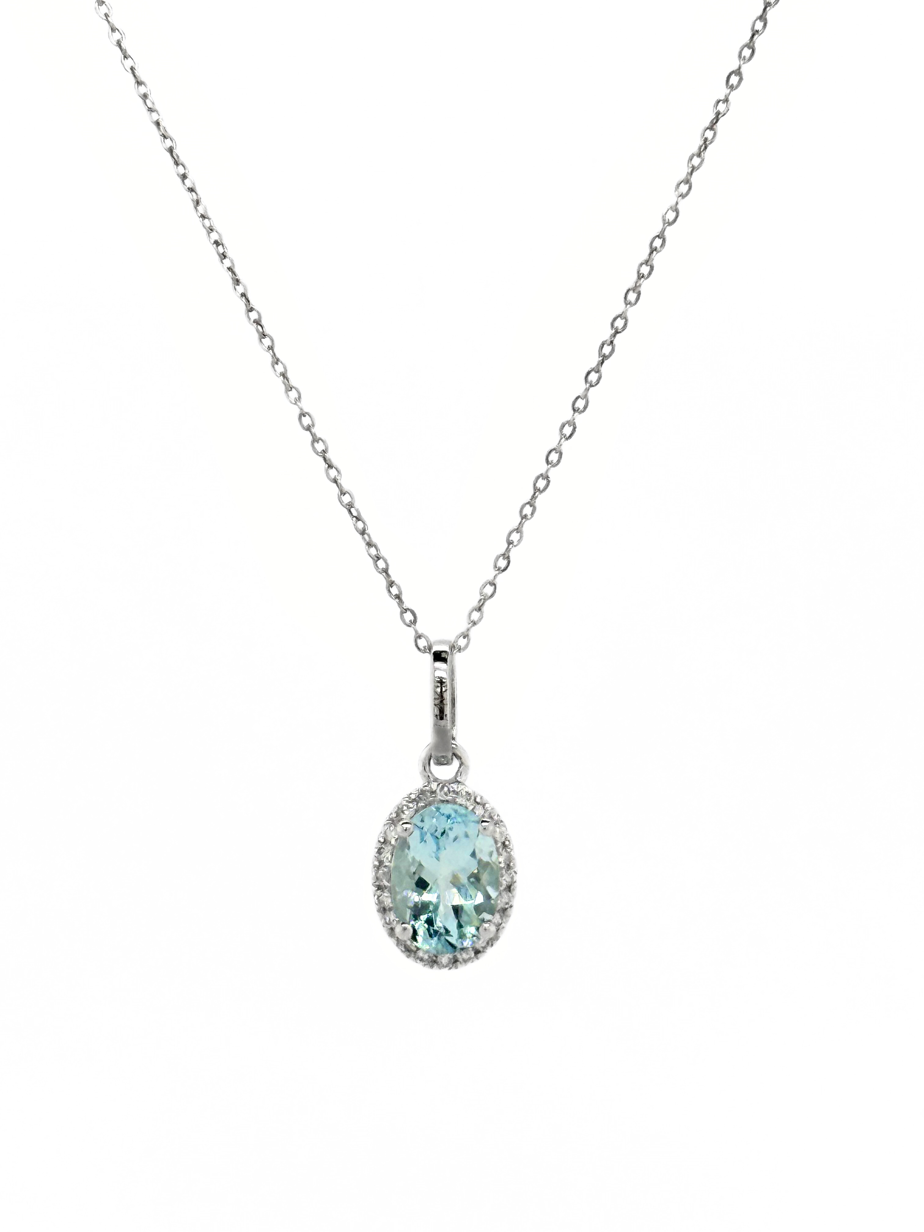 DIAMONS & AQUA PENDANT W/CHAIN-P193519